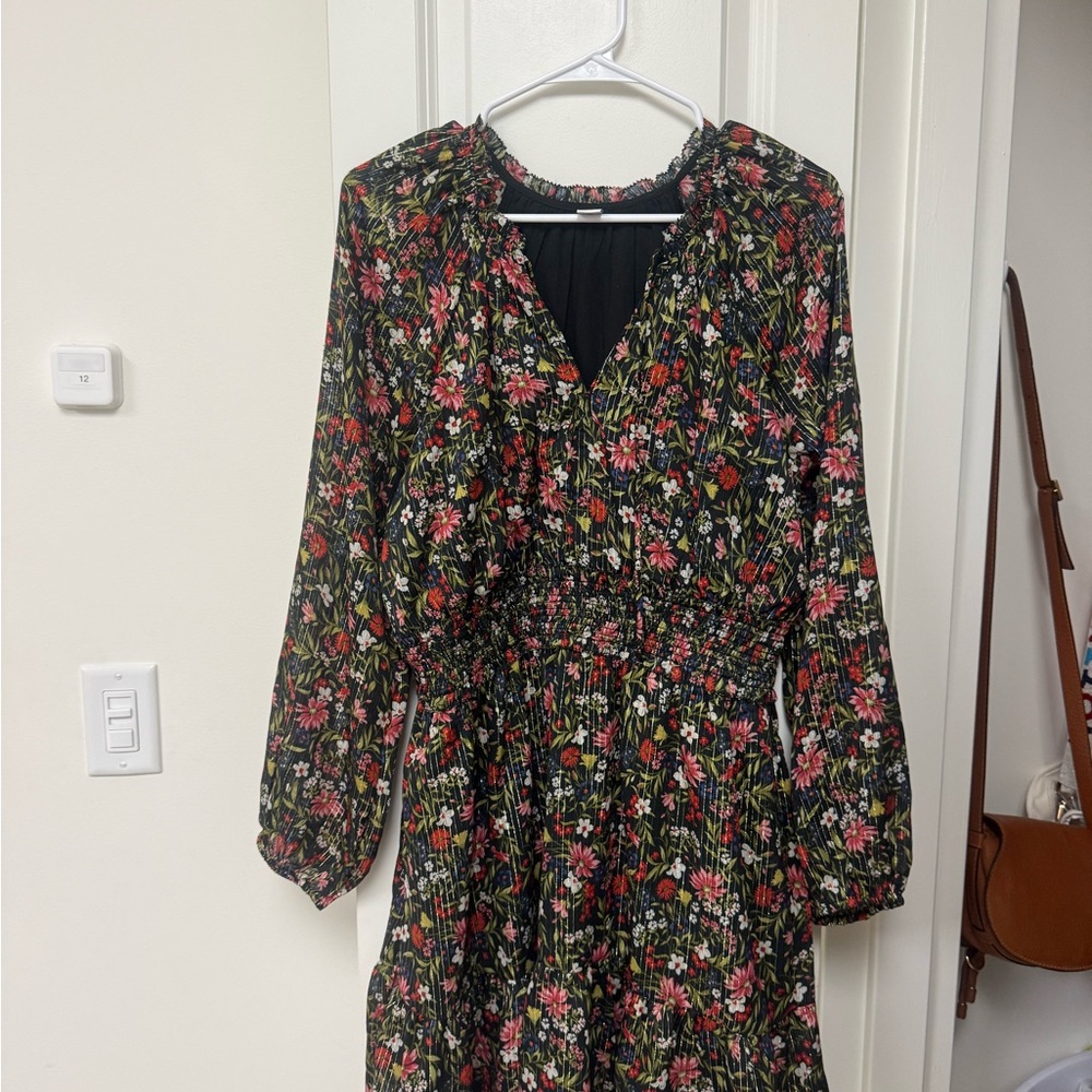 Old Navy Black Floral Long Sleeve Dress